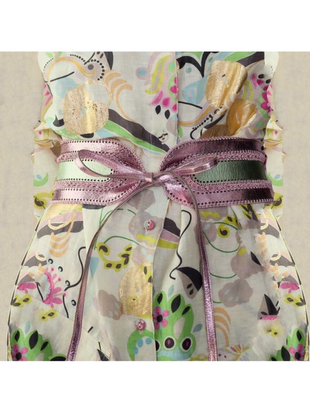 Cynthia Rowley Pink and Green Metallic Lace-Up Waist Belt - Picture 5 of 8